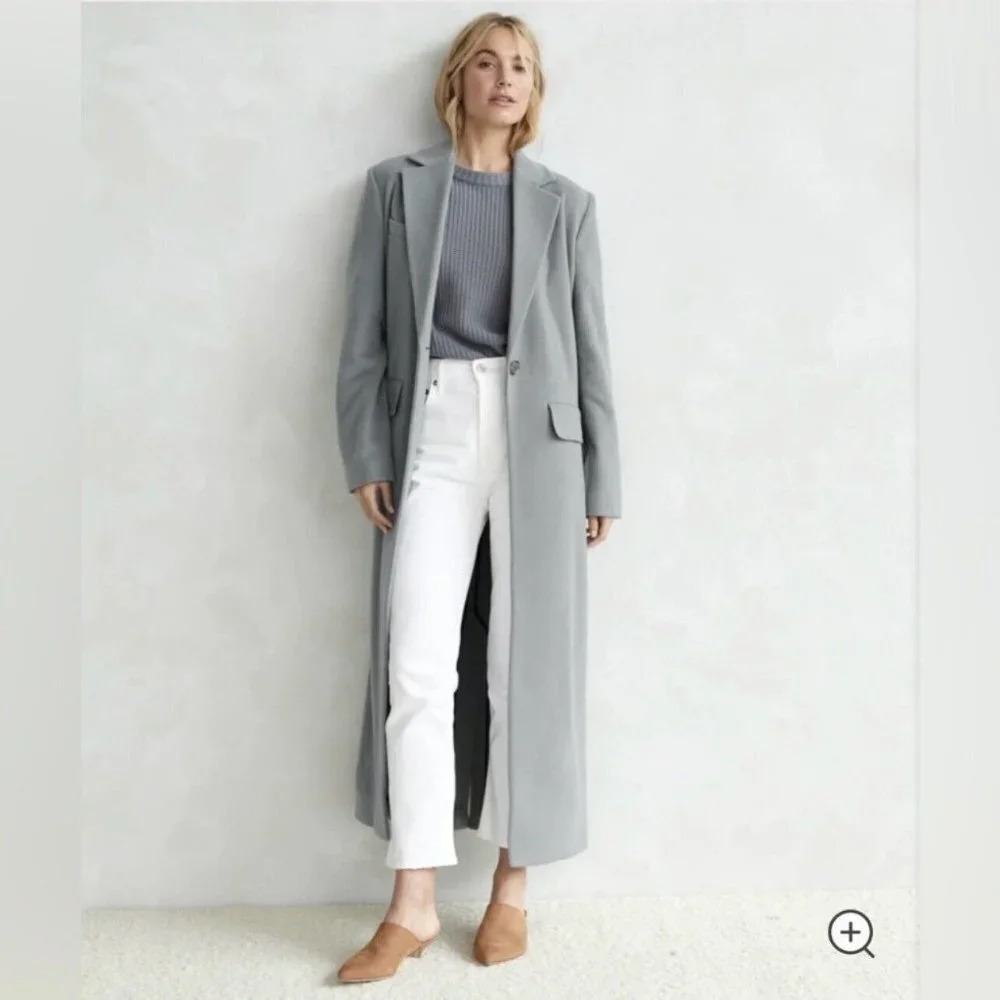 JENNI KAYNE Wool Cashmere Blend Coat Women’s Size XL Blue Longline Pocket Jacket